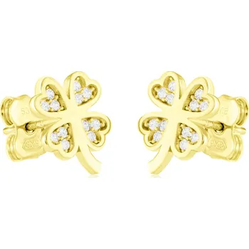 Náušnice GEMMAX Zlaté náušnice Čtyřlístky se zirkony na puzetu – zlatý šperk ryzosti 585/1000 v Dárkovém balení s Certifikátem GLEYB-02983