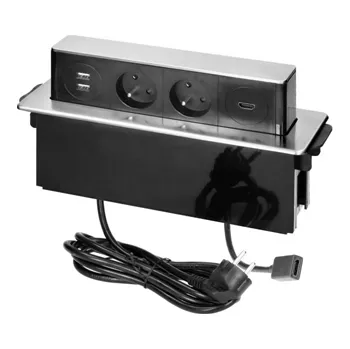Elektrická zásuvka Výsuvný blok zapuštěný ORNO OR-GM-9016/B-G, 2x 230V, 1x USB, 2x HDMI, INOX