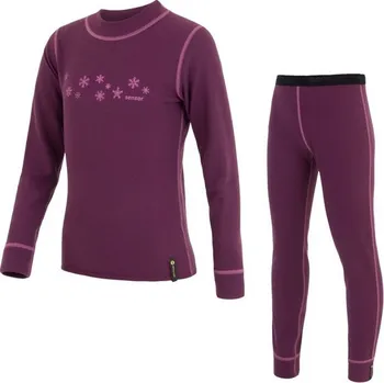 Set dětského termoprádla SENSOR DOUBLE FACE dětský komplet triko + spodky vločky fialová -100