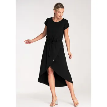 Dámské oblečení Asymetrické šaty s krátkými rukávy M1041 Barva: Černá, Velikost: M