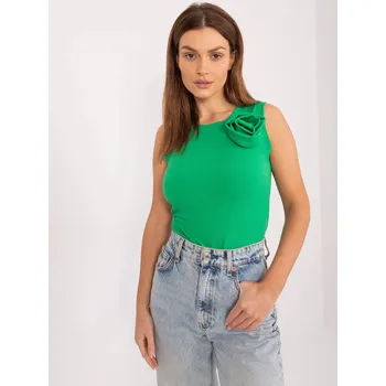 Zelený žebrovaný top s kulatým výstřihem (17733) odstíny zelené uni velikost