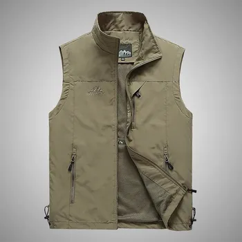 Pánská móda Hladká rybářská vesta Barva: Khaki, Velikost: 2XL