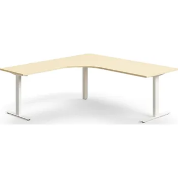 Psací stůl Rohový psací stůl QBUS, T-nohy, 2000x2000 mm, bílá podnož, bříza