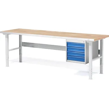 Dílenský stůl Dílenský stůl SOLID, 2000x800 mm, nosnost 750 kg, 4 zásuvky, dubový povrch