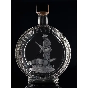 Sklenice lahev na slivovici 0,7l s myslivcem - ručně ryté (broušené) dárková krabička, dárek pro myslivce