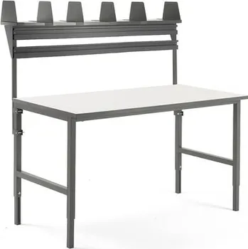 Dílenský stůl Pracovní stůl CARGO, 1600x750 mm, vrchní police + 2 lišty na plastové boxy