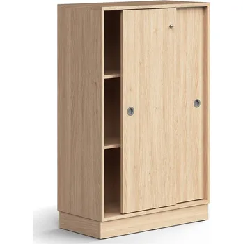 Policová skříň Skříň s posuvnými dveřmi QBUS, 2 police, sokl, úchytky, 1252x800x400 mm, dub