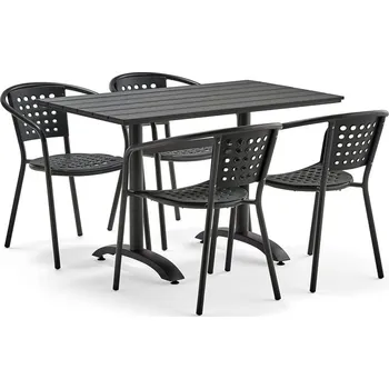 Jídelní set Set zahradního nábytku Piazza + Capri, 1 obdélníkový stůl + 4 černé židle