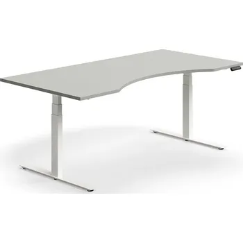Psací stůl Výškově nastavitelný stůl QBUS, vykrojený, 2000x1000 mm, bílá podnož, světle šedá