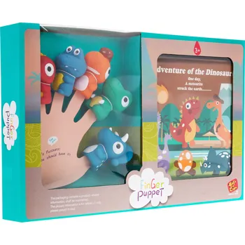 RKToys Gumový maňásek na prsty Dinosauři s knížkou 5 ks