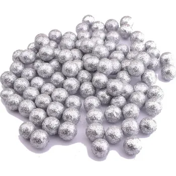 Vánoční dekorace Canea Kuličky s glitry 1,7cm stříbrné - 100ks