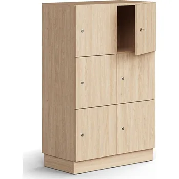 Pytel na prádlo Skříň QBUS, 6 uzamykatelných boxů, sokl, 1252x800x420 mm, dub