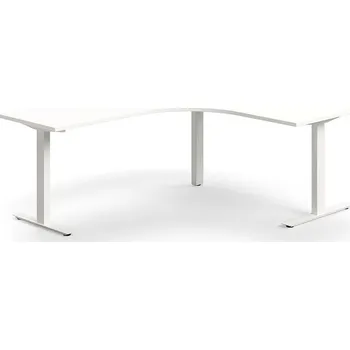 Psací stůl Rohový psací stůl QBUS, T-nohy, 1600x2000 mm, bílá podnož, bílá