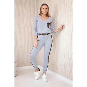 Tepláková souprava s panteřím motivem model 0068 šedá