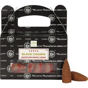 Vonný olej Shrinivas Satya Vonné kužely Tekoucí dým Black Champa, 24 ks