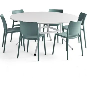 Jídelní set Nábytková sestava Various + Rio, 1 stůl a 6 tyrkysových židlí
