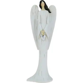 Vánoční dekorace Anděl jakoby ze dřeva se srdcem 20,5 cm (Anděl se srdcem hnědé vlasy)