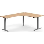 Výškově nastavitelný stůl FLEXUS, rohový, 1600x2000 mm, stříbrná podnož, buk