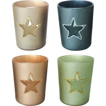 Svícen Svícen skleněný s hvězdou 6,5 cm