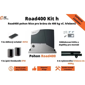 Road400Kit h sada EXTRA - Road400 pohon Nice pro bránu do 400 kg vč. hřebenů