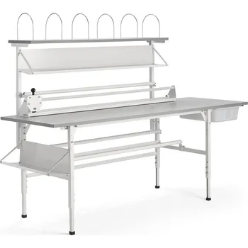 Dílenský stůl Balicí stůl SEND, 2400x800 mm, s vrchní policí, šedý