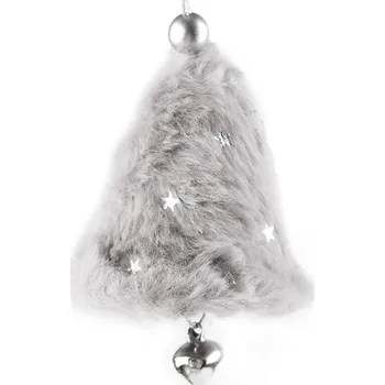 Vánoční dekorace Zvoneček kožešinový, 50x65mm, s rolničkou, šedý