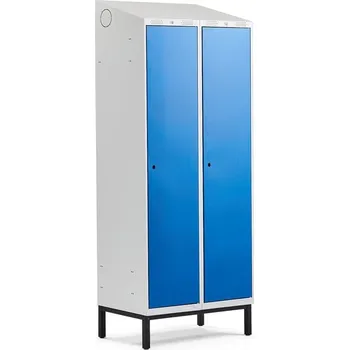 Šatní skříň Šatní skříňka CLASSIC, šikmá střecha, s nohami, 2 sekce, 2100x800x550 mm, modré dveře