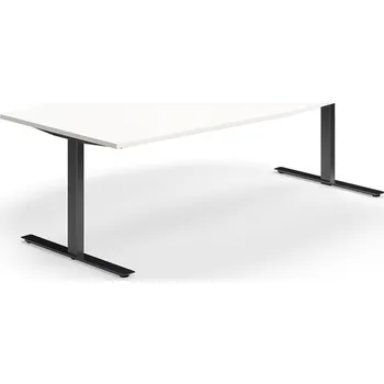 Jednací stůl Jednací stůl QBUS, T-nohy, 2400x1200 mm, tvar člunu, černá podnož, bílá