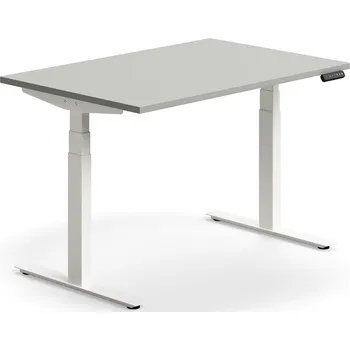 Psací stůl Výškově nastavitelný stůl QBUS, 1200x800 mm, bílá podnož, světle šedá