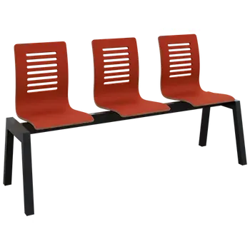 CARMEN PLUS 3, dřevěná lavice do čekárny, 3-sedák, vínová, kostra černá