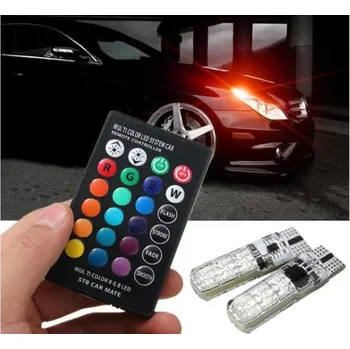Autožárovka LED 2x T10 DO RGB, Set 2 LED autožárovek RGB do auta s paticí T10,dálkové ovládání