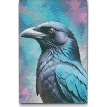 Diamantové malování Diamantové malování - Havran v odstínech tmavě tyrkysové Velikost: 40x60cm, Rámování: Pouze srolované plátno, Diamanty: Kulaté