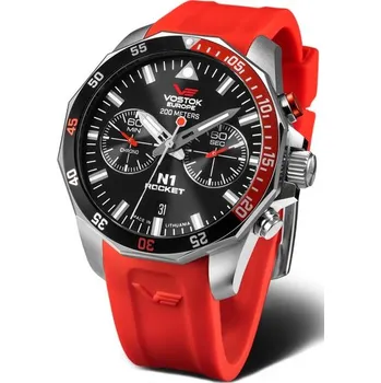 Hodinky Vostok Europe N-1 Rocket Chrono Line 6S21-225A707S - Červený silikonový řemínek + 5 let záruka a dárek ZDARMA