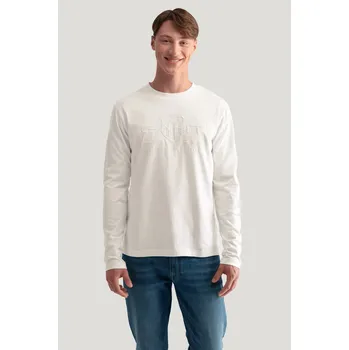 Pánské tričko TRIČKO GANT REG TONAL SHIELD LS T-SHIRT EGGSHELL