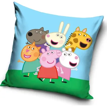 Polštář Dětský polštářek PRASÁTKO PEPINA (PEPPA) NEJLEPŠÍ KAMARÁDI, modrý 40x40cm