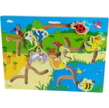 Dřevěný motorický labyrint- pohádková zvířata, hlavolam