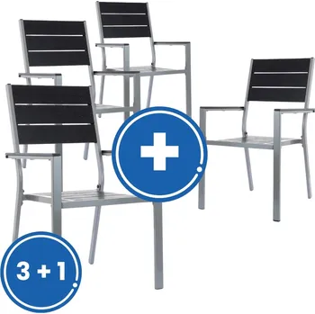 Jídelní židle Zahradní židle Fargo 3 + 1 ZDARMA, černá / šedá