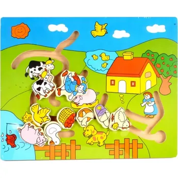 Dřevěný motorický labyrint- domácí zvířata, hlavolam