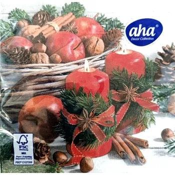 Aha Papírové ubrousky 3 vrstvé 33 x 33 cm 20 kusů Červené svíčky, jablka a skořice