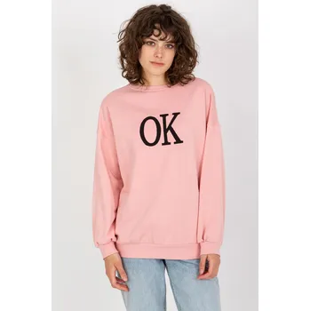 Dámská mikina Volná mikina bez kapuce s vyšívaným nápisem OK pudrově růžová