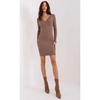 Dámské šaty BASIC FEEL GOOD Žebrované šaty s výstřihem tmavě béžové Velikost: L/XL