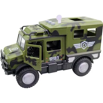 MaDe Vojenské auto na baterie, světlo a zvuk, setrvačník, 25 cm