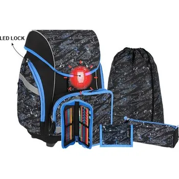 Školní batoh Spirit Školní aktovka - 7-dílný set, PRO LIGHT PREMIUM Football, LED
