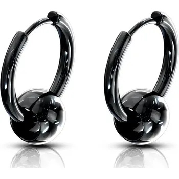 Náušnice Černé ocelové náušnice - kroužky s kuličkou