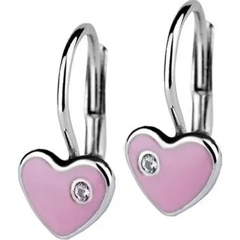 Náušnice Dětské stříbrné náušnice - srdíčka růžová