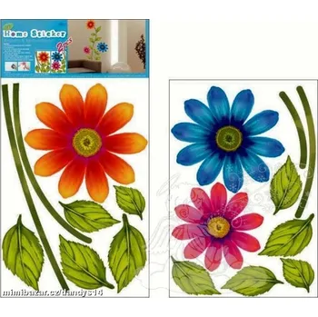 Samolepící dekorace Pokojová dekorace 3 květy s listy 2 archy 52x35cm