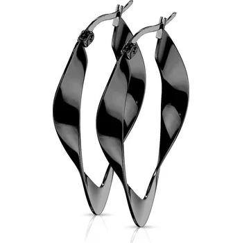 Náušnice Černé ocelové náušnice kruhy zvlněné