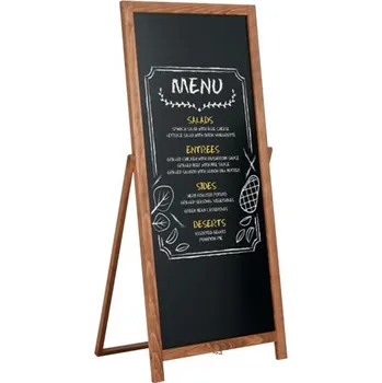 Kancelářský nábytek Dřevěný poutač s černou tabulí 440x1020 - Tmavě hnědý