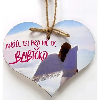 Obraz Dřevěné srdíčko 11cm barevné s nápisem - Anděl jsi pro mě ty, babičko-bílé