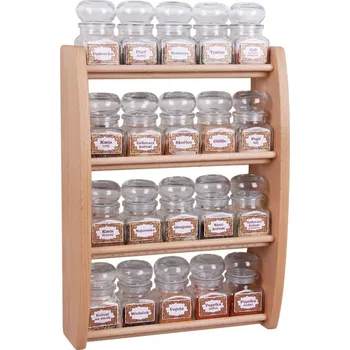 Drátěná police Polička na kořenky 747 - polička s dvaceti skleněnými kořenkami